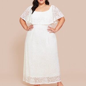 Chelsea Morgan White Lace Off The Shoulder Maxi Dress